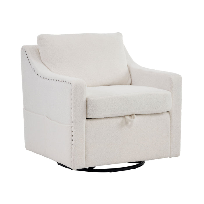Linen Fabric 360° Swivel Accent Chair With Upholstered Back Pillow And Rivet Armrest