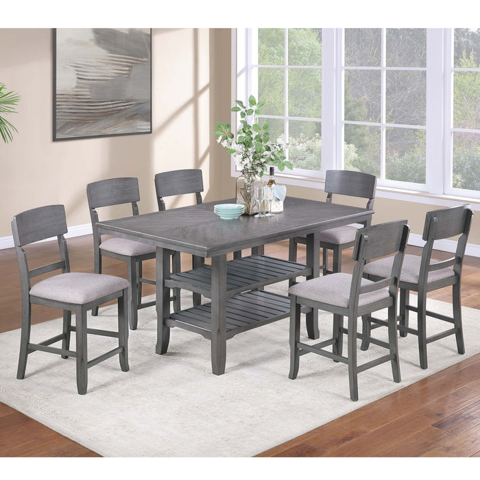 7 Piece Counter Height Dining Set With Storage Shelves, Table & 6 High Chairs - Gray Home Essentials