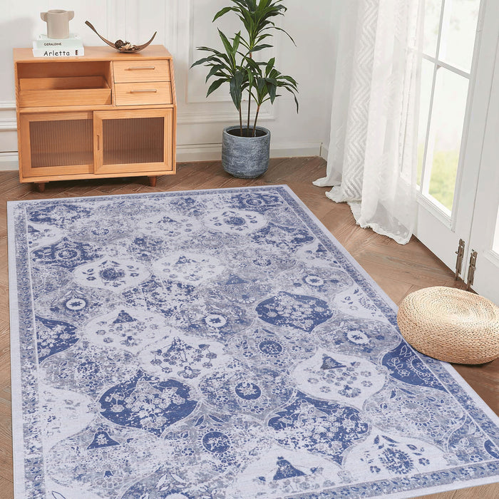 5' x 8' Washable Rug, Low-Pile, Non-Slip, Non-Shedding, Foldable, Kid & Pet Friendly Area Rugs For Living Room, Bedroom, Kitchen, Dining Room Rug, Perfect Gifts - Blue