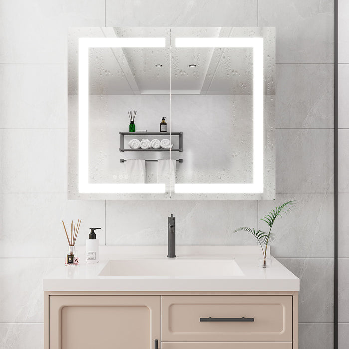 Medicine Cabinet With LED Vanity Mirror, Anti-Fog, Waterproof, Dimmable With Touch Switch