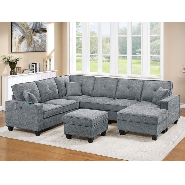 5 Piece Sectional Set With USB Port And Ottoman Home Essentials