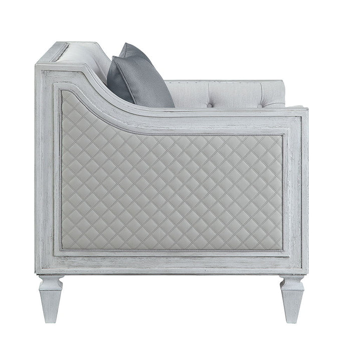 Katia - Loveseat With 2 Pillows - Light Gray Linen & Weathered White ACME