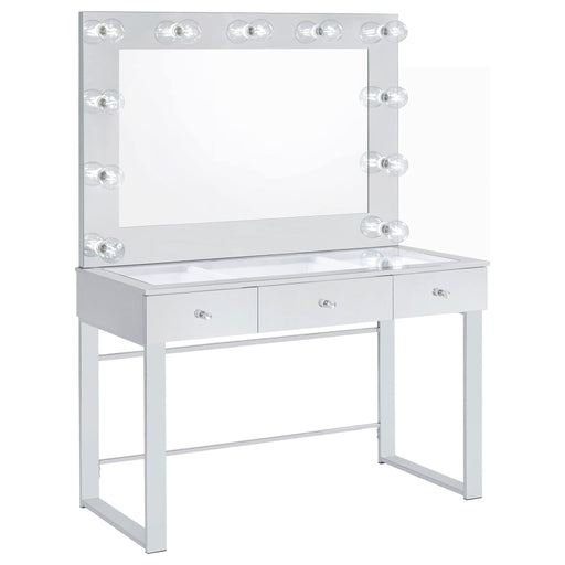 Trevor - 3 Drawer Makeup Vanity Table With Mirror - Chrome Furniture Max