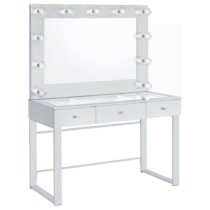Trevor - 3 Drawer Makeup Vanity Table With Mirror - Chrome Furniture Max
