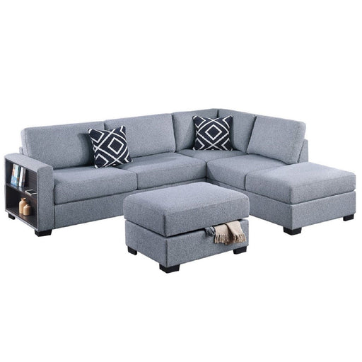 Reversible Sectional Sofa With Built In Shelf And Storage Ottoman, L - Shaped Living Room Furniture Home Essentials