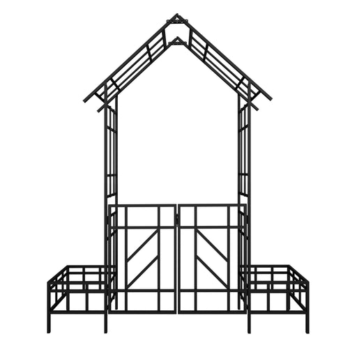 Garden Arch With Gate With Planter, Climbing Plants Support Outdoor - Black Daily Nest