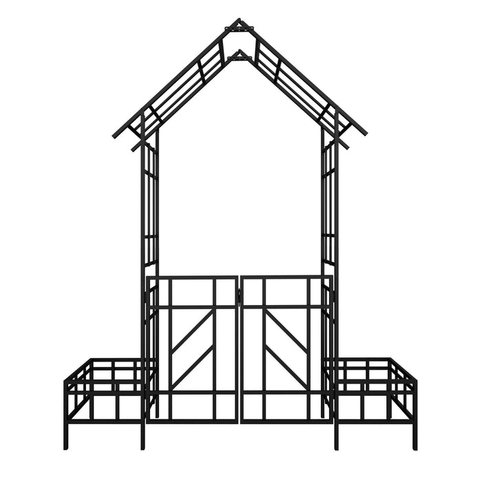 Garden Arch With Gate With Planter, Climbing Plants Support Outdoor - Black Daily Nest