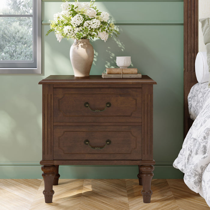 Fluted Nightstand With 2 Drawers, Bedside Table - Walnut Home Essentials