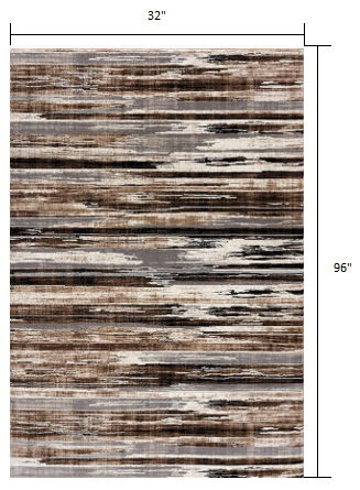 8' Striped Dhurrie Runner Rug - Beige