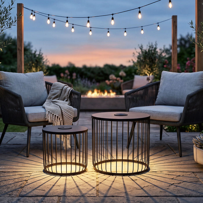 Solar Powered Nesting Side Table Set - Black Home Essentials