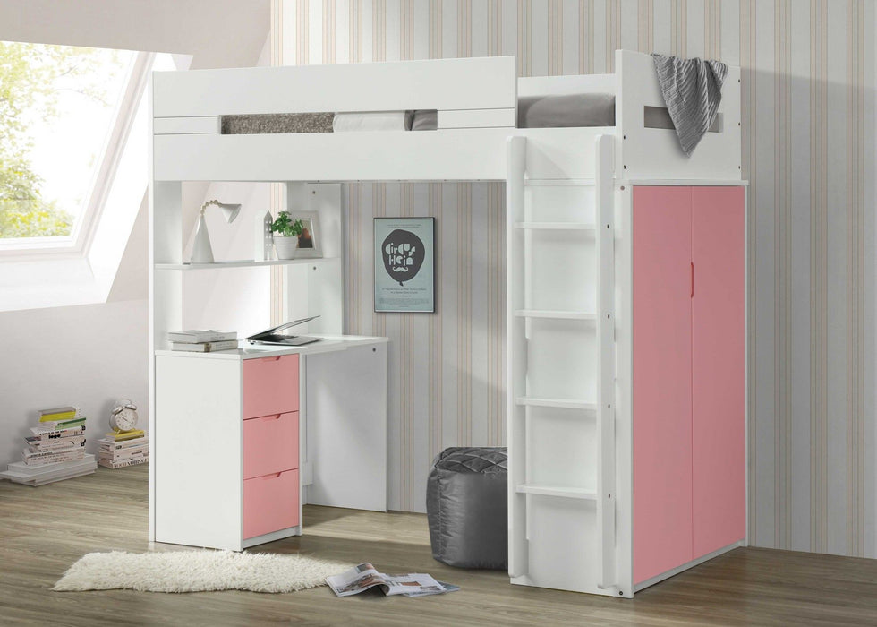 Twin Loft Bed And Desk - White / Pink