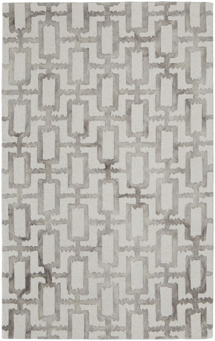 Geometric Tufted Handmade Area Rug - Ivory And Taupe Wool - 5' X 8'