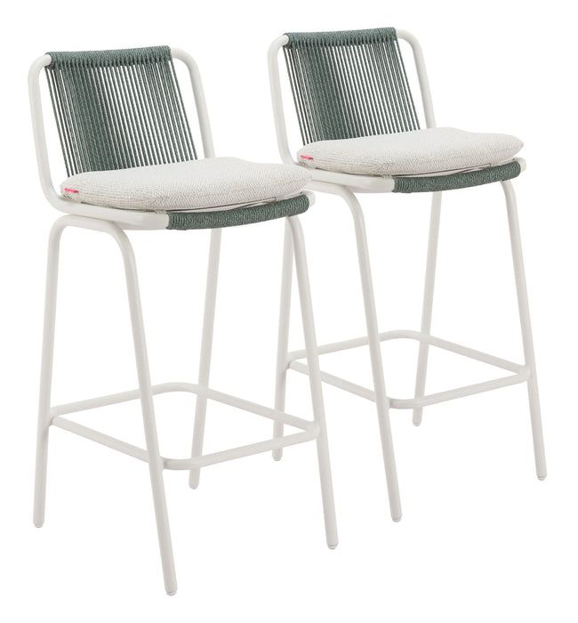 Luft - Outdoor Barstool (Set of 2) - White / Green Zuo Modern