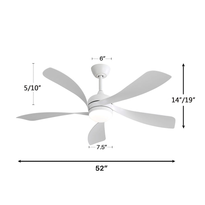 52" Ceiling Fan With 3 Color Dimmable LED Light, 5 Blades, Remote Control, Reversible DC Motor Daily Nest