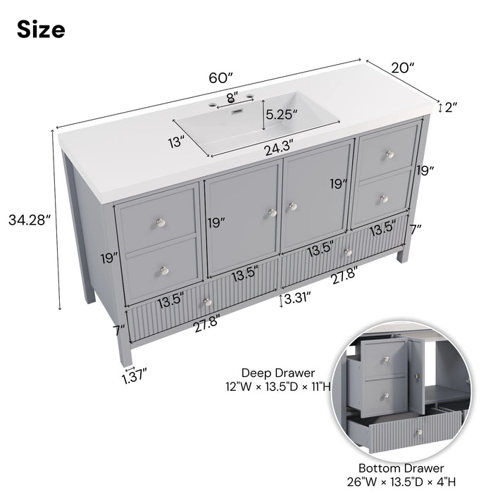 Bathroom Vanity With Separate Sink, Soft Close Doors And 4 Drawers Noble House