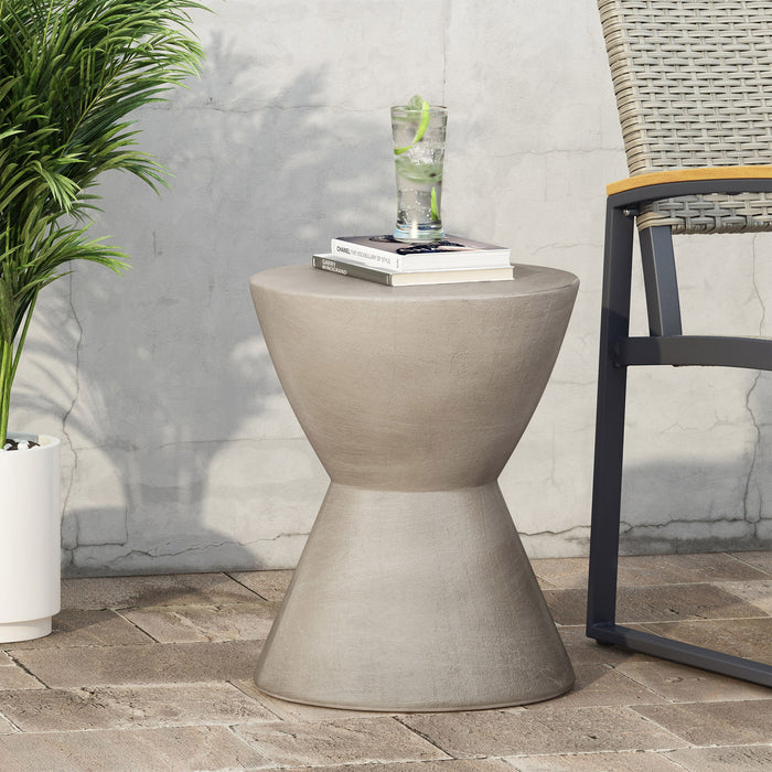 Outdoor Hourglass Shaped Side Table - Light Gray Noble House