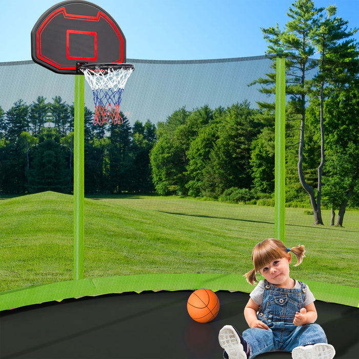 15 Foot Trampoline With Basketball Hoop Inflator And Ladder - Green