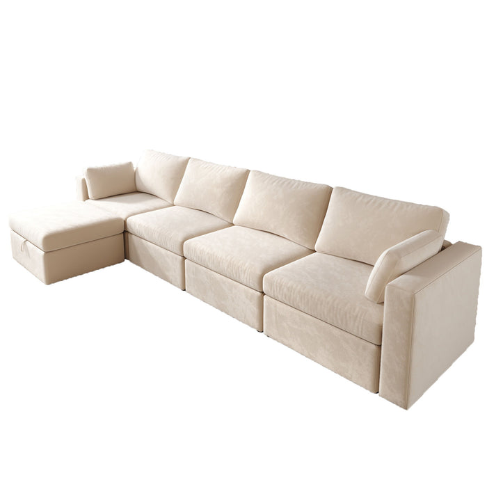 Modern Velvet Modular Sectional Sofa, Convertible Sofa Set With Pillows, Oversized Sectional Couches With Storage Ottomans For Living Room, Loft, Apartment, Office