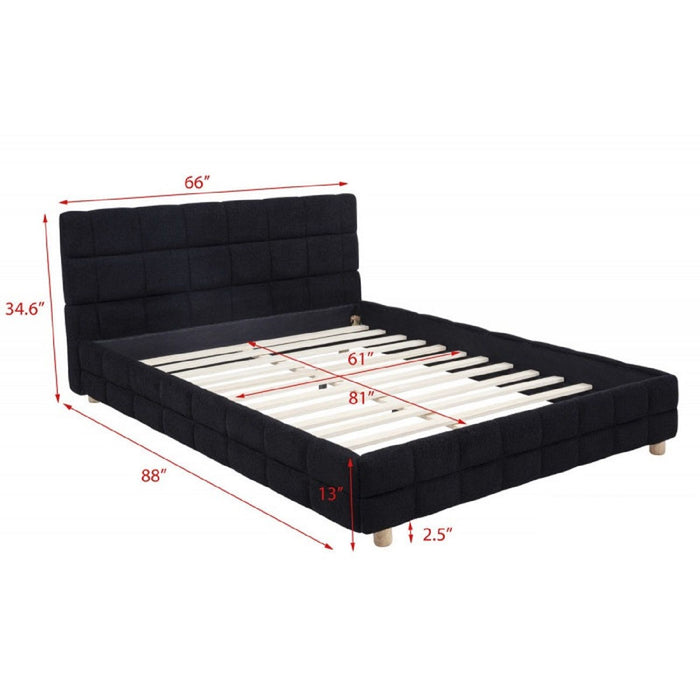 Modern Platform Bed With Upholstered Grid-Patterned Headboard Home Essentials