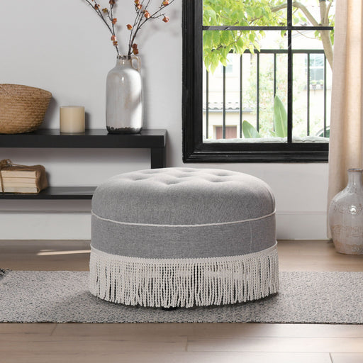 Yolanda - Round Upholstered Accent Ottoman - Gray Jennifer Taylor Home
