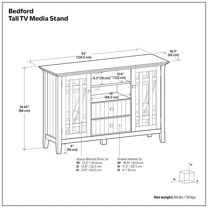 Bedford - Handcrafted Tall TV Media Stand Simpli-Home