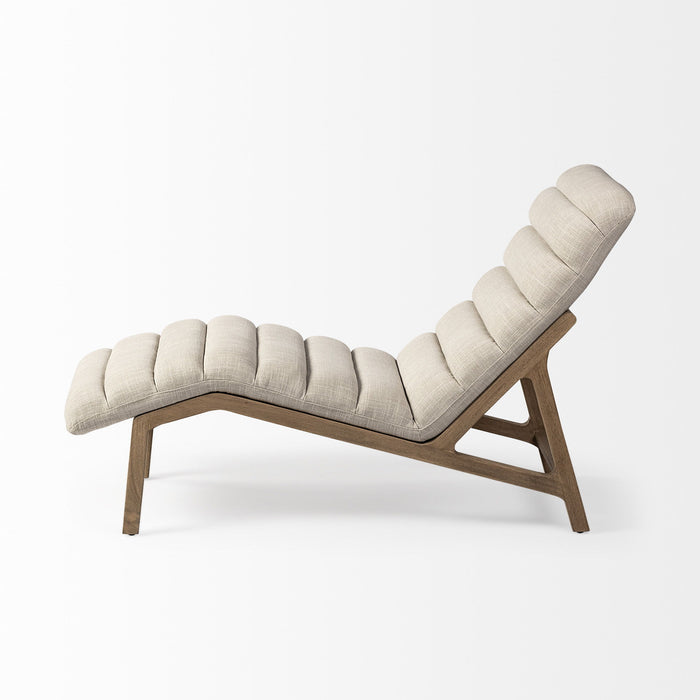 Fabric Tufted Lounge Chair - Cream And Wood Brown