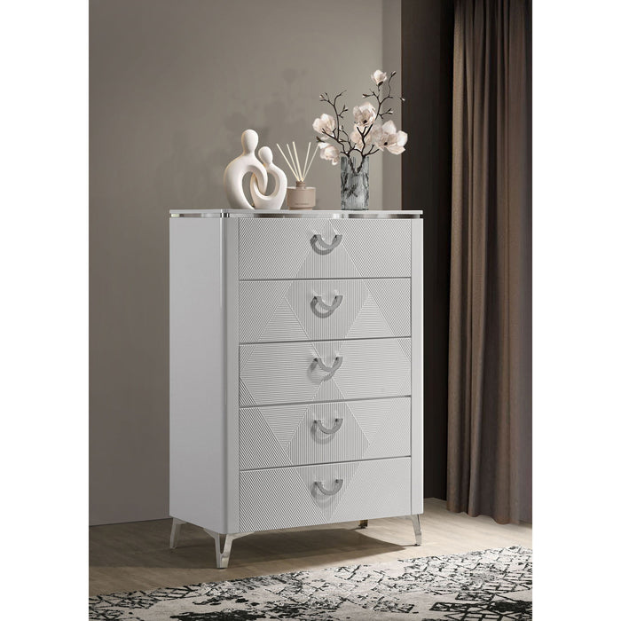 Buckley - 5 Drawer Chest - Gloss White Furniture Max