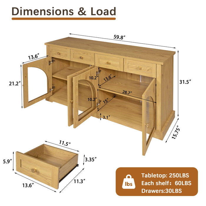 Sideboard Cabinet With 4 Drawers And 4 Arched Glass Doors Home Essentials
