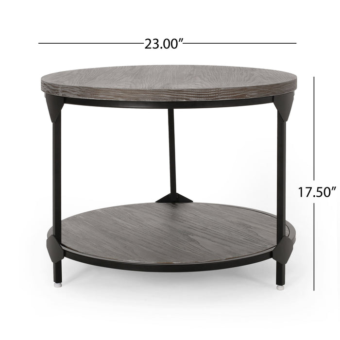 Coffee Table With Wood Patterned Tabletop And Iron Frame - Gray
