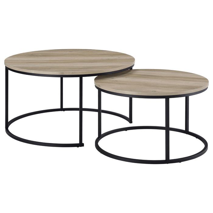 Arrize - 2 Piece Round Nesting Coffee Table Set - Pine Wood Furniture Max