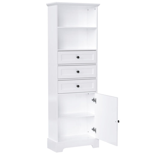Tall Storage Cabinet With 3 Drawers And Adjustable Shelves For Bathroom Hearth and Haven
