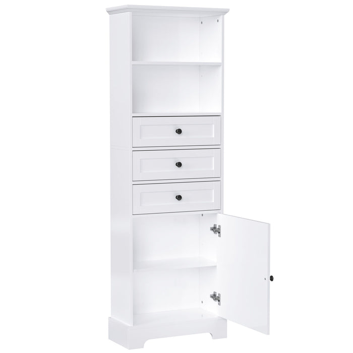 Tall Storage Cabinet With 3 Drawers And Adjustable Shelves For Bathroom Hearth and Haven