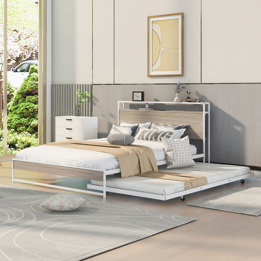 Platform Bed Frame With Trundle, USB Ports And Slat Support, No Box Spring Needed Halcyon Home
