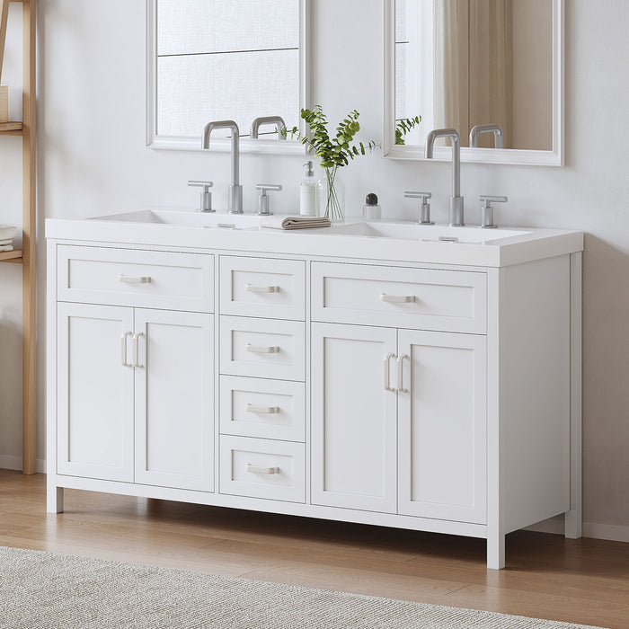 59.1" Minimalist Double Sink Bathroom Vanity With Top, Soft Close Doors & Drawers - White Noble House