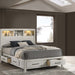 Transitional Bed With Smooth Gliding Drawers, Built In Lights, Open Headboard Shelves Home Essentials