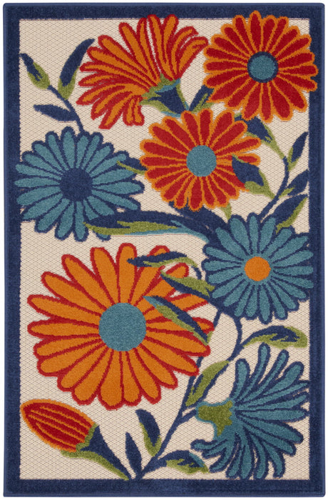 3' X 4' Area Rug Floral Power Loom - Blue / Orange