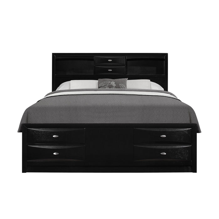 Solid Wood King Eight Drawers Bed - Black