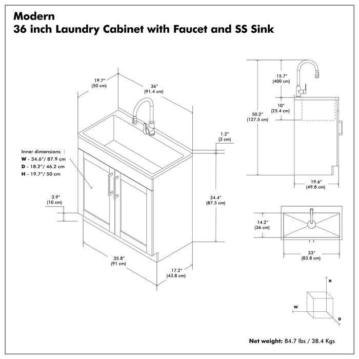 Modern Shaker All-In-One Laundry Utility Sink And Cabinet With Pull-Out Faucet Simpli-Home