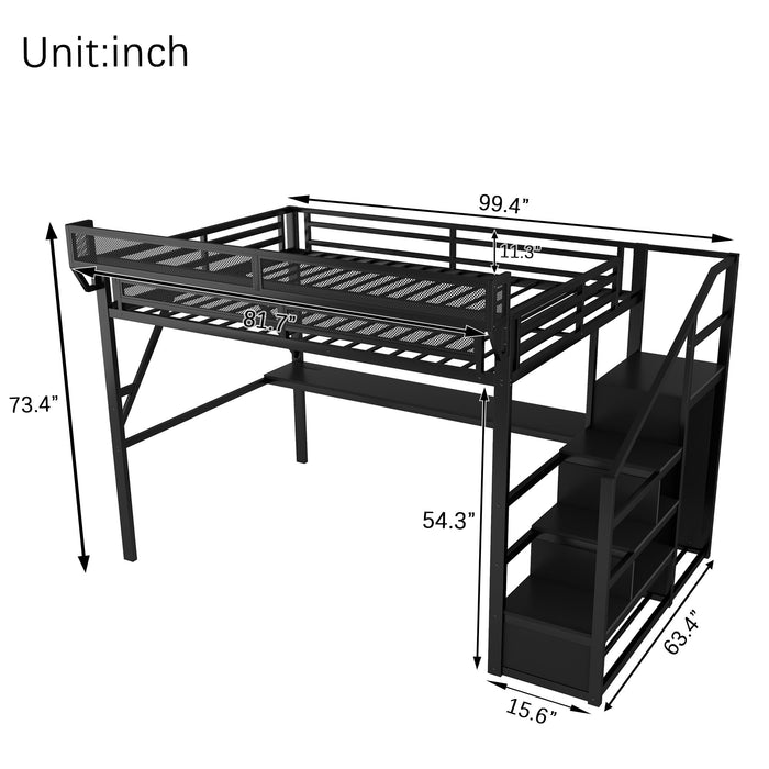 Queen Loft Bed With Desk And Charging Station Stairs And Light - Black Home Essentials