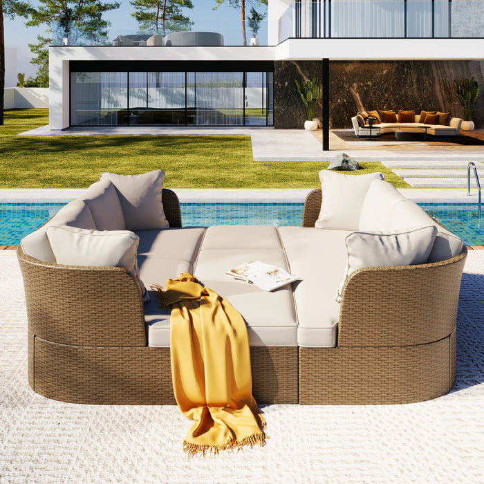 U_Style Customizable Outdoor Patio Furniture Set, Wicker Furniture Sofa Set With Thick Cushions, Suitable For Backyard, Porch - Beige