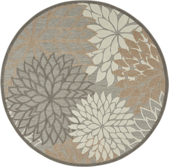 8' Round Round Floral Indoor Outdoor Area Rug - Dark Gray