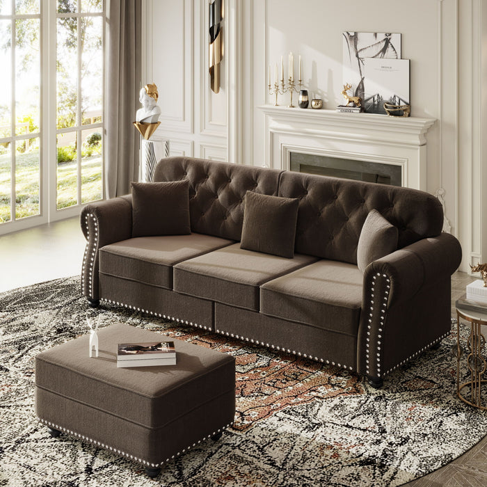 Upholstered Sofa Set With Nailhead Trim And Rolled Armrests, Includes Pillows Home Essentials