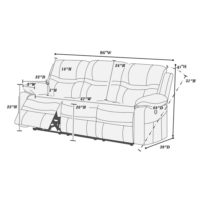 Modern Contemporary Power Reclining Sofa With USB Port Home Essentials