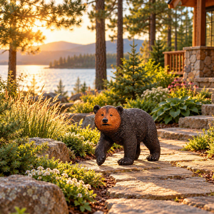 Bear Garden Statue, Walking Animal Sculpture With 2 Ground Stakes For Outdoor Decor - Black Daily Nest