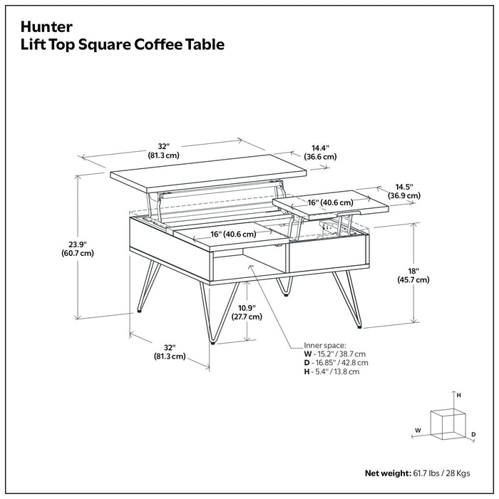 Hunter - Square Lift Top Coffee Table - Walnut Simpli-Home