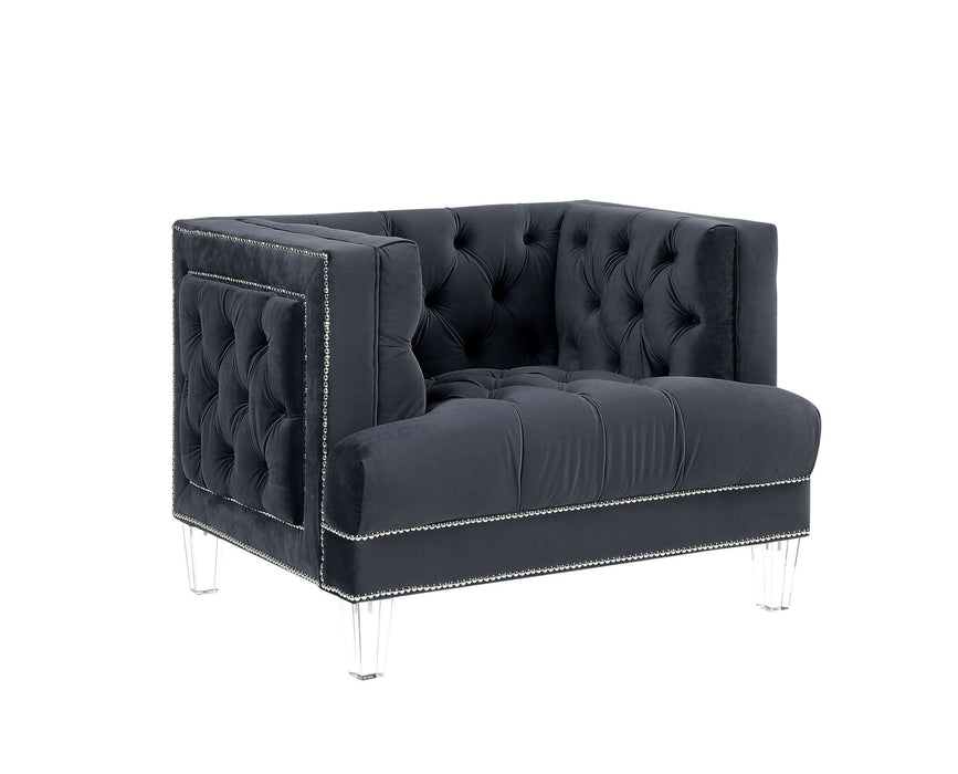 Velvet And Black Tufted Arm Chair 41" - Charcoal