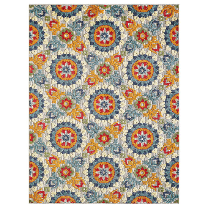 7' X 9' Moroccan Stain Resistant Indoor / Outdoor Area Rug - Orange / Ivory