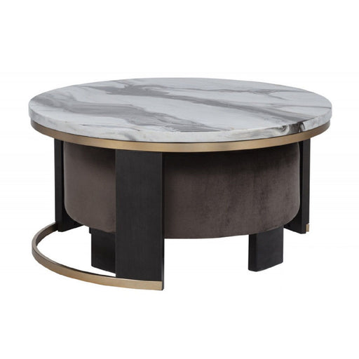 Nesting Round Coffee Table With Ottoman (Set of 2) - Gold / Brown Home Essentials