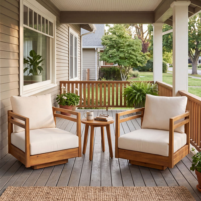Outdoor Smooth Swivel Chair With Cushions Noble House