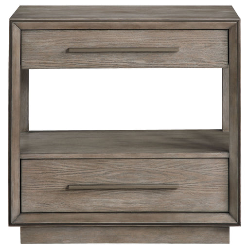 Prescott - 2 Drawers Nightstand With Open Shelf - Taupe Furniture Max